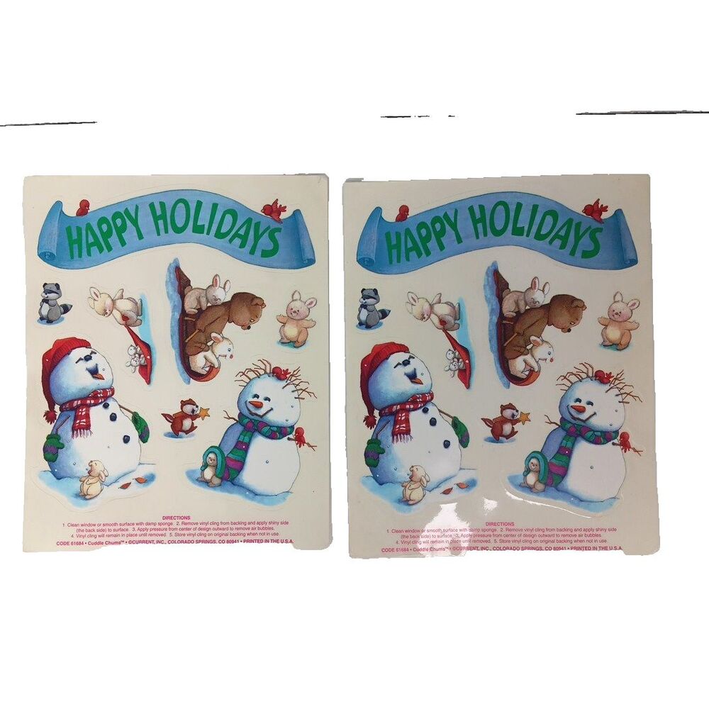 Current Inc Window Clings Cuddle Chums Happy Holidays Snow Man Forest Animals